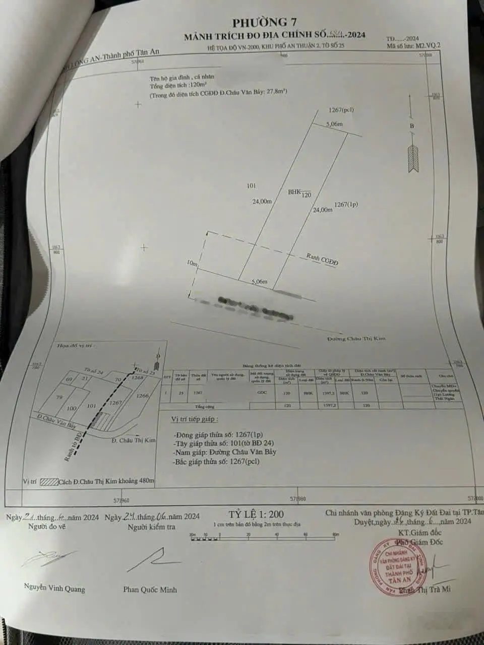 Bán 3 lô F0, mặt tiền Châu Văn Bảy, phường 7, tp Tân An, Long An, đường 9m _ Diện Tích: 5.06 x 24m2