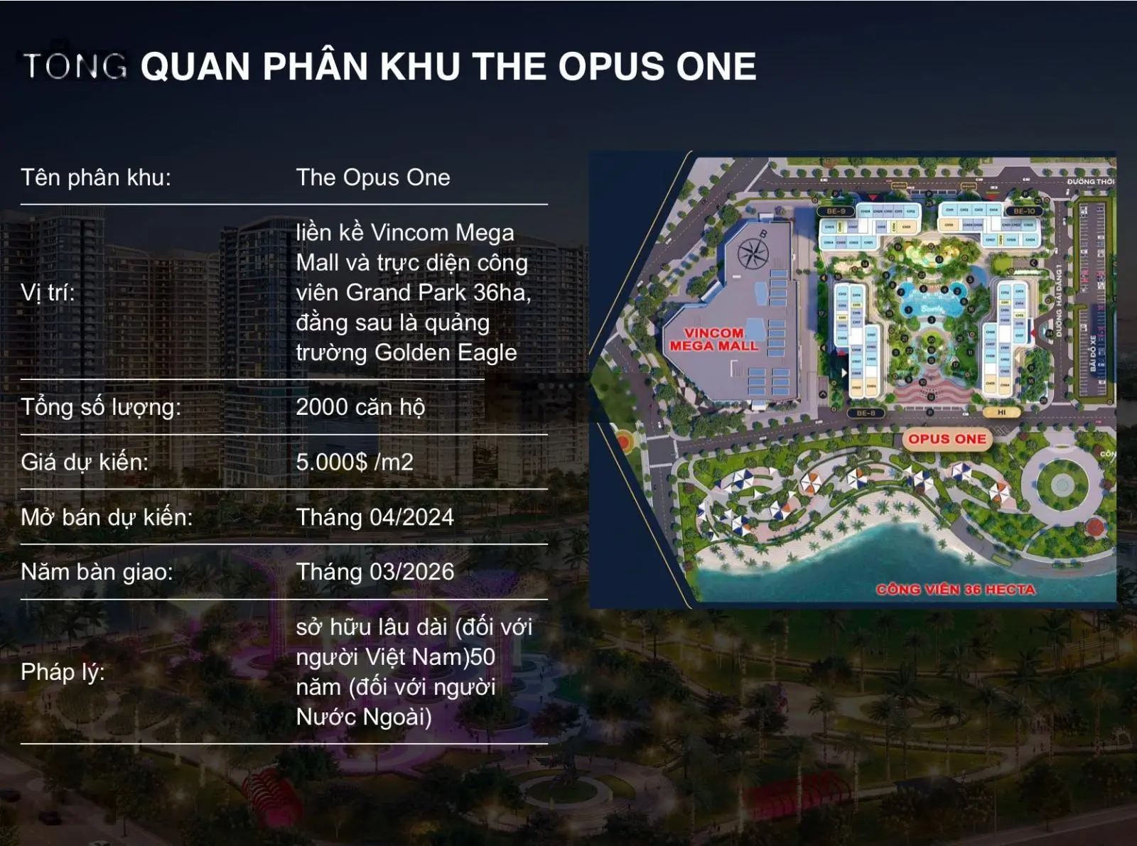 Chính thức nhận booking căn hộ siêu cao cấp Opus One vị trí đẹp - Vinhomes Grand Park LH 0969 644 ***