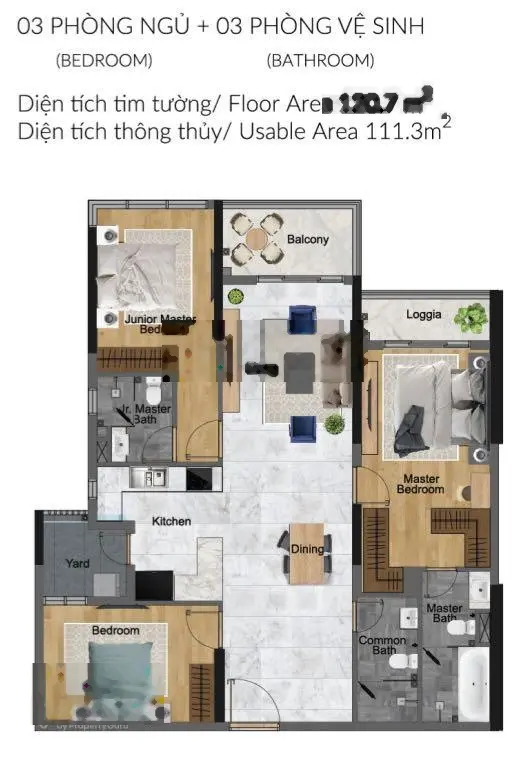 Căn 3PN, 3 WC, 120,7m2 rổ hàng CĐT giá chỉ 7.464 tỷ, còn 1 căn duy nhất giá tốt, view cao thoáng