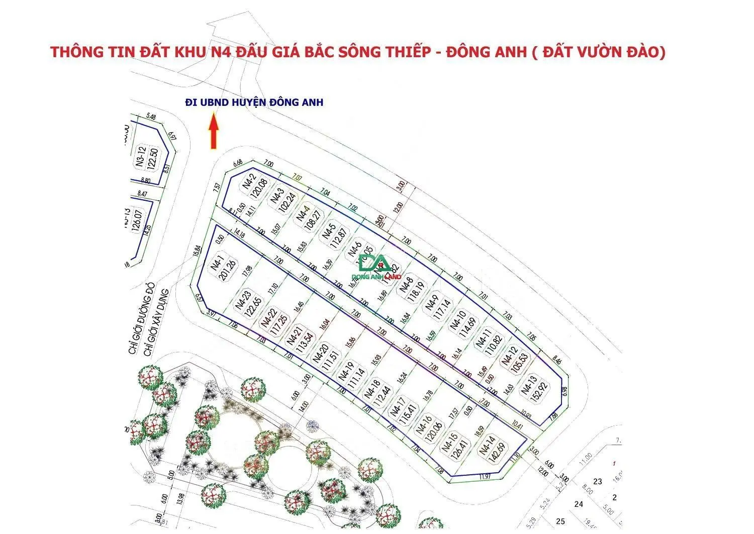 Bán đất đấu giá Vườn Đào Đông Anh kinh doanh view vườn hoa