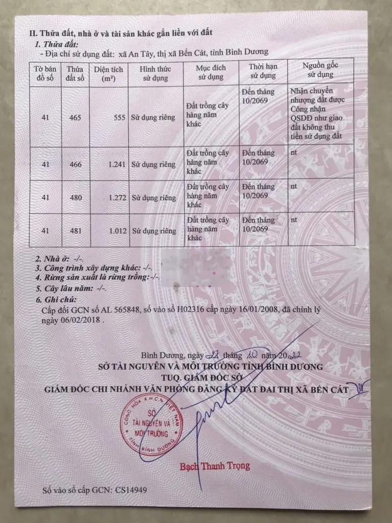 BÁN ĐẤT TẠI XÃ AN TÂY, TP. BẾN CÁT, BÌNH DƯƠNG