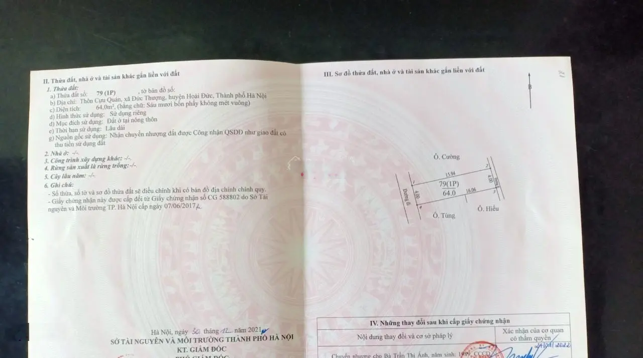 Bán 64m2 đất Cựu Quán, Đức Thượng, đường ô tô, mặt sau ngõ 2m. LH 0382 703 ***