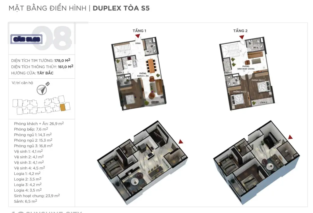 Chính chủ bán căn hộ duplex S5.08 - Sunshine City, BTL, Hà Nội