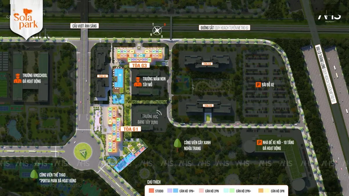 Căn hộ chung cư 2PN2WC dự án The Sola Park - nhận nhà từ móng