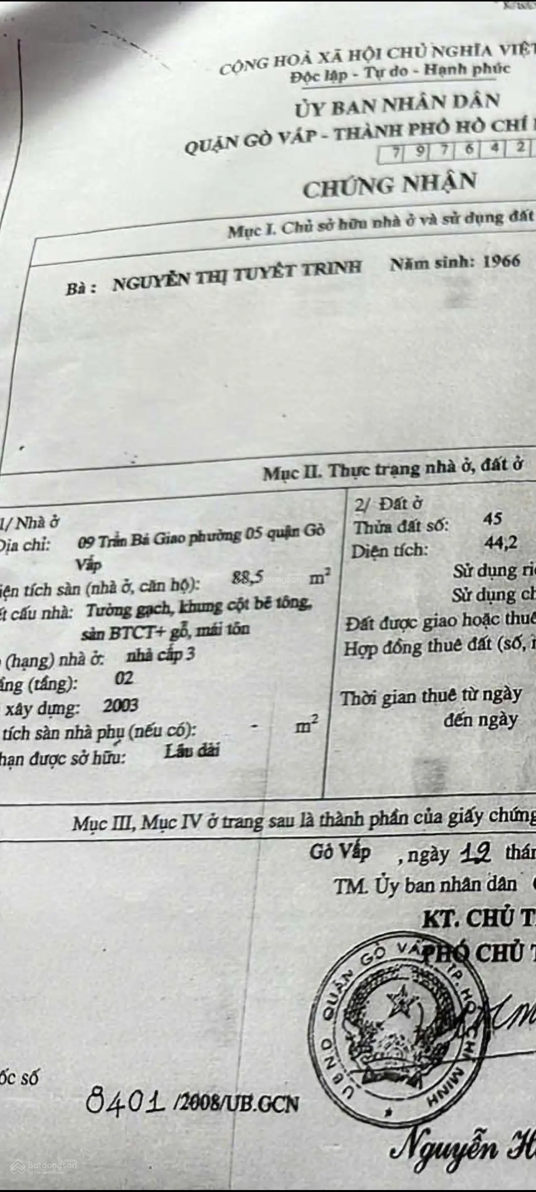 Nhà 1lầu DT lớn, mặt tiền đường Trần Bá Giao, P5, Quận - GV