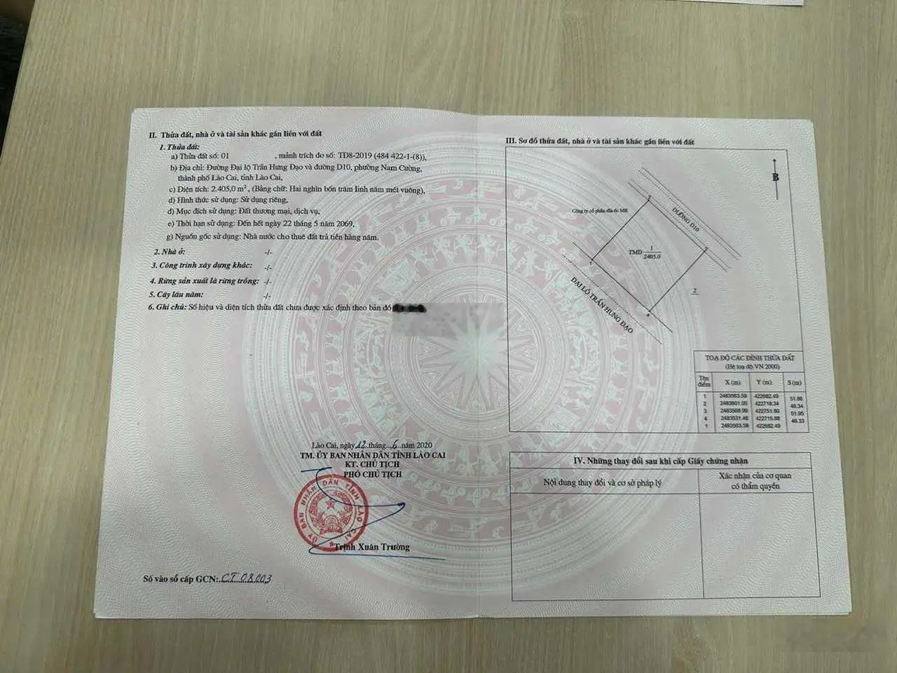 Bán lô đất kinh doanh. TMDV... DT 2400m2 đất mặt đại lộ Trần Hưng Đạo cạnh Toyota Lào Cai giá 9,5tỷ