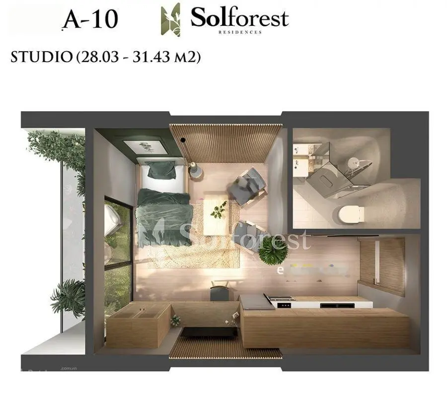 Bán nhanh căn hộ studio Sol Forest, full đồ ban công thoáng giá 1,650 tỷ, LH 0948 014 ***