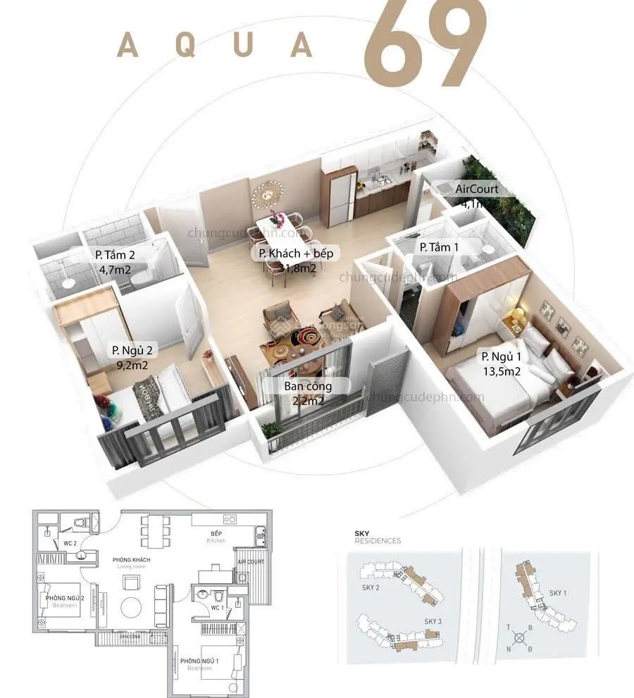 Hàng hiếm bán căn 69m2 2PN Aquabay Sky 1