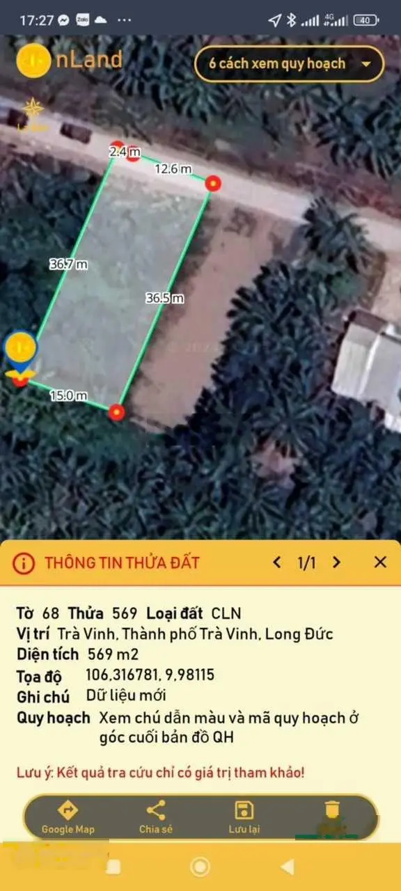 Bán đất trồng cây tại Tp. Trà Vinh, Xã Long Đức, Ấp Công Thiện Hùng giá rẻ