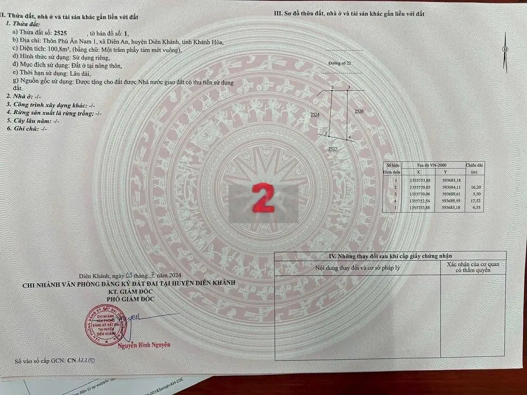 bán đất Phú Ân Nam 2, Diên Khánh. Diện tích: 100m². Giá chỉ 23tr/m.