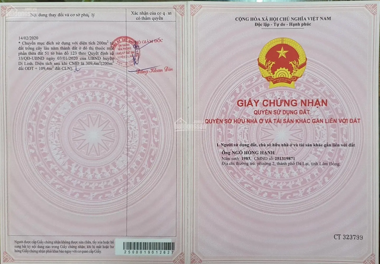 Chính chủ cần bán đất tại thị trấn Di Linh, huyện Di Linh, Lâm Đồng