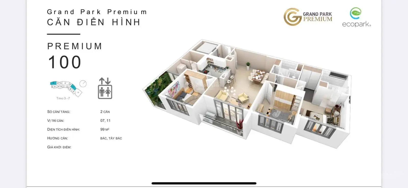 Siêu căn hộ thang máy riêng - diện tích 100m2 - Park Premium