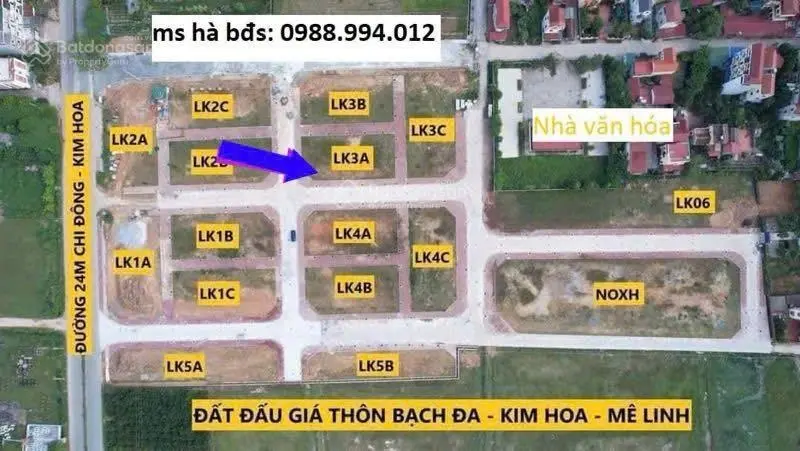 Bán lô góc đấu giá Bạch Đa, Kim Hoa, Mê Linh, Hà Nội giáp Vành Đai 4. Diện tích 117m2 lô góc 3 mặt