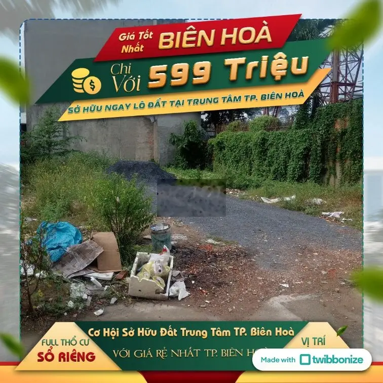 Chỉ 599 triệu sở hữu đất trung tâm TP Biên Hòa