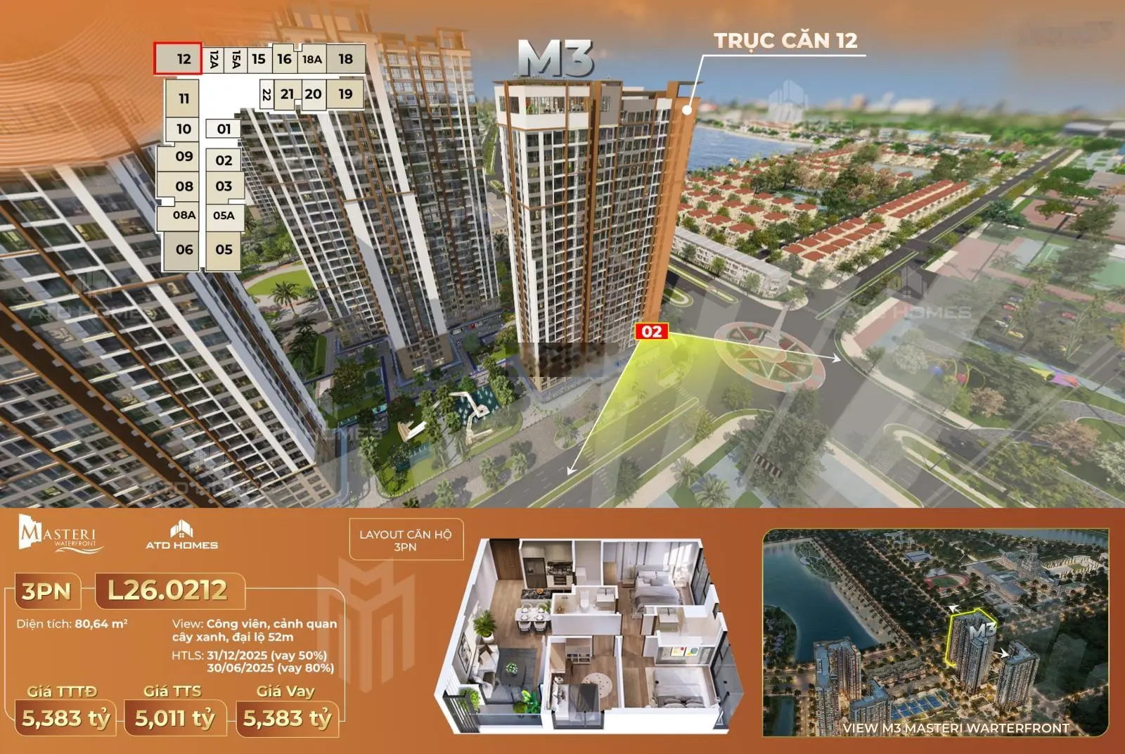 Chỉ 5 tỷ sở hữu căn 3PN 75m2 Căn hộ cao cấp tòa M3 của CĐT Masteri Waterfront Ocean Park Gia Lâm.