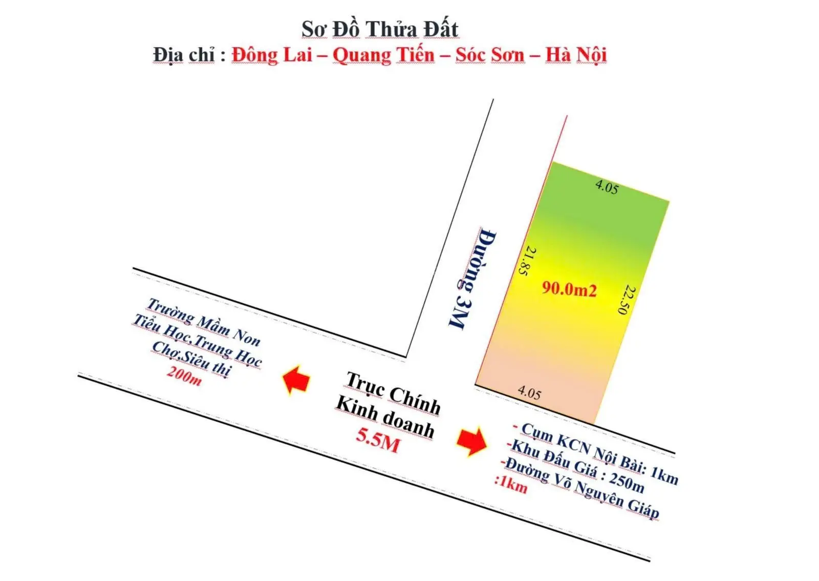 Chính chủ e cần bán lô đất Đẹp nhất Đông lai - Quang Tiến - Sóc Sơn Hà Nội. Diện tích : 90 m2 - L