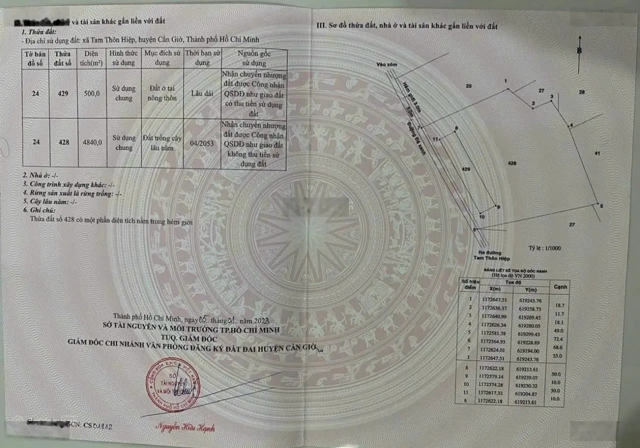 Bán gấp giá đất cực tốt tại An Hoà, Tam Thôn Hiệp Cần Giờ, đường ôtô 5340m2 có 500m2 TC, 0906 819 ***