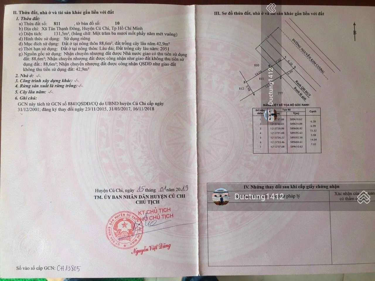 Đất đẹp: 6x20=121m2 có 80m2 thổ cư, đường Nguyễn Kim Cương, Tân Thạnh Đông, sổ riêng, 1.4 tỷ