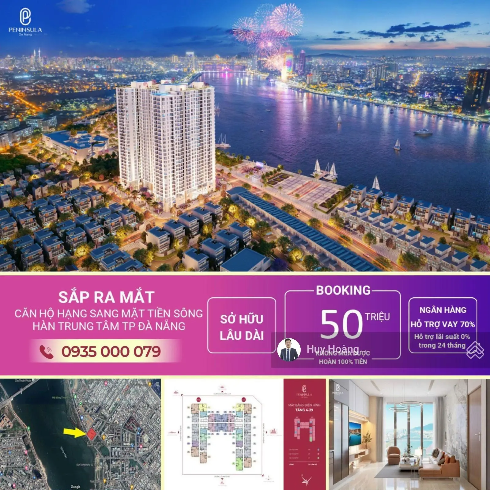 Bán căn hộ 2PN tầng 23 view tuyệt đẹp hướng ra trực diện sông Hàn, sổ hồng vĩnh viễn, giá 3,x tỷ