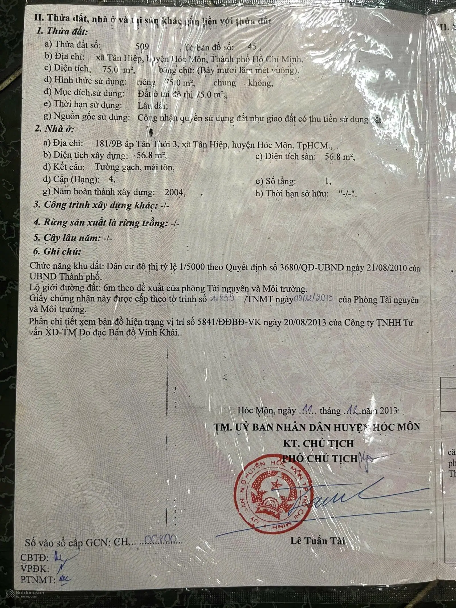 Nhà cấp 4, DT 75m2 SHR Tân Hiệp, HM