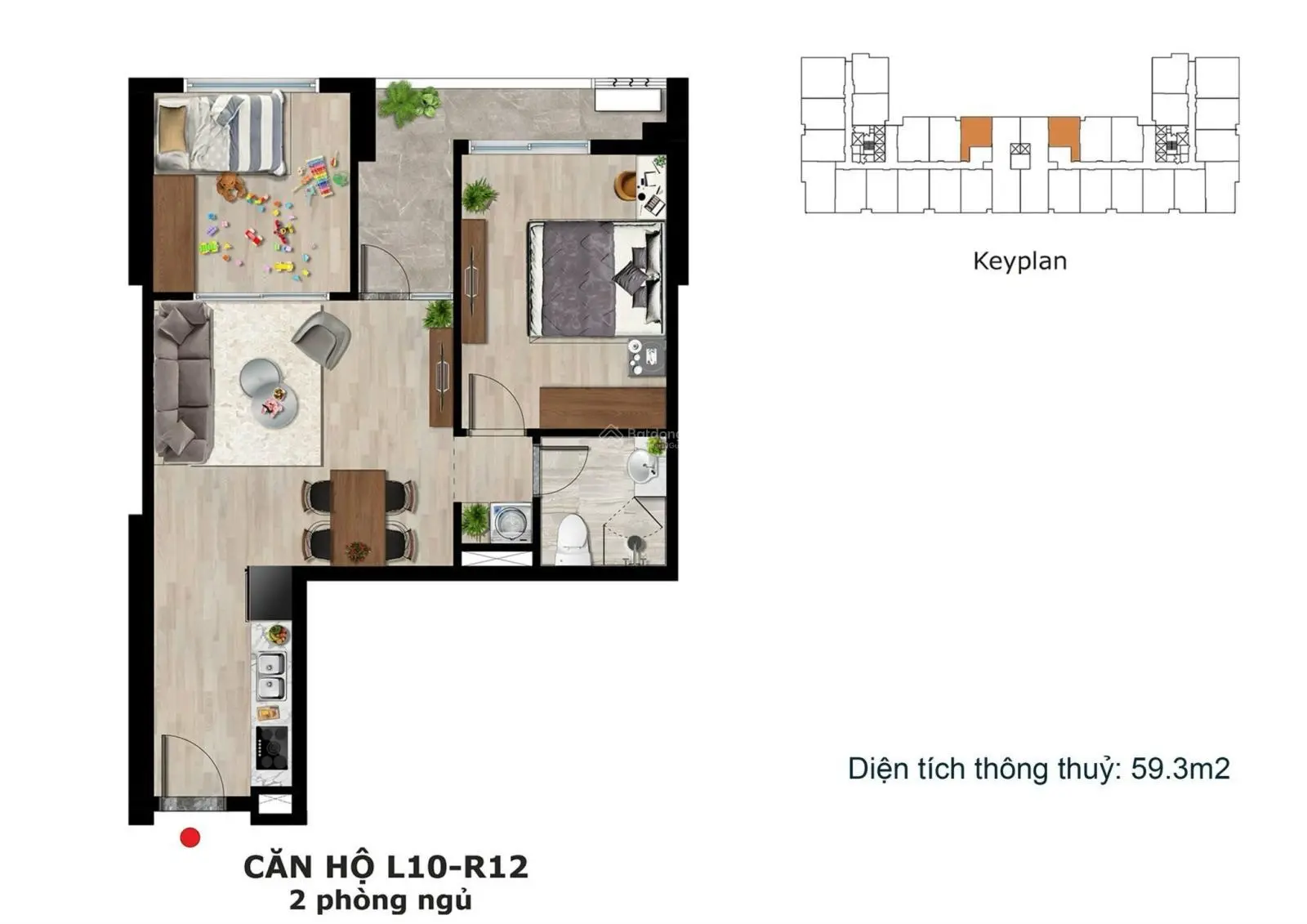 Chỉ với 513tr sở hữu ngay căn hộ 59,3m2 - 2PN tại Chung Cư Eden Garden Lê Lợi