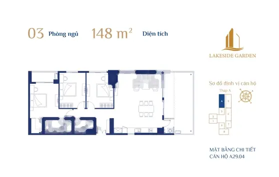 Hàng hiếm penthouse tại lakeside garden 3 mặt thoáng, 153m, 3pn + 3 wc/pt. nhận booking giai đoạn i