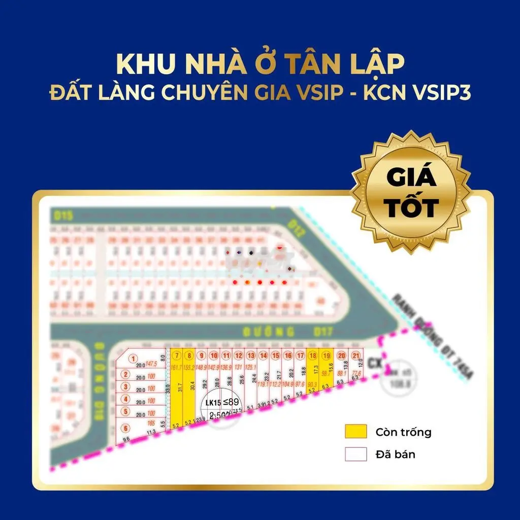 Bán đất Mt rồng 6,3*15,6=98,7m2 Tân Lập Bình Dương giá 1,974 tỷ