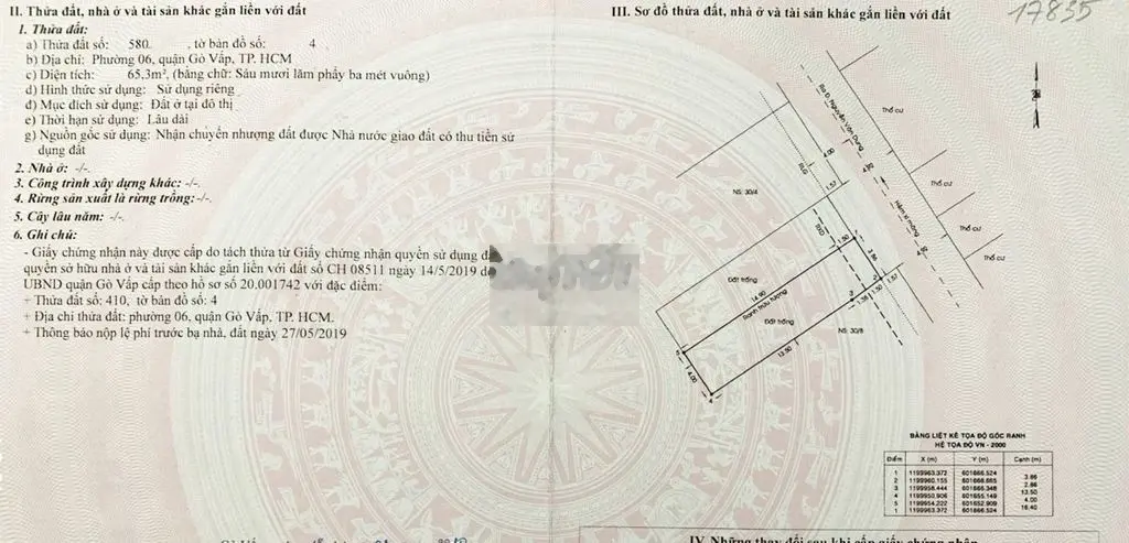 Chính chủ cần bán gấp 2lô đất 65m2 tại Quận Gò Vấp - Giá chỉ 1.4Tỷ/nền