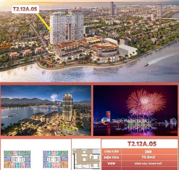 Căn 2PN trực diện view sông, tầng cao, căn hộ cao cấp mặt sông Hàn