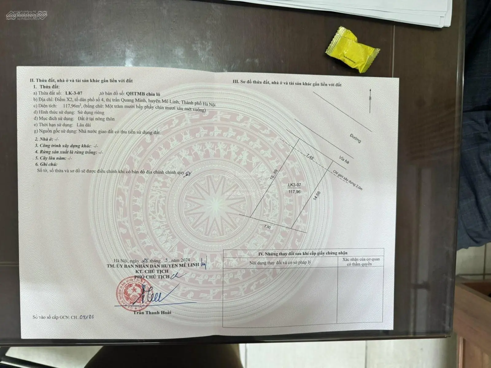Cần bán lô đất diện tích 117m2 tại Quang Minh, Mê Linh