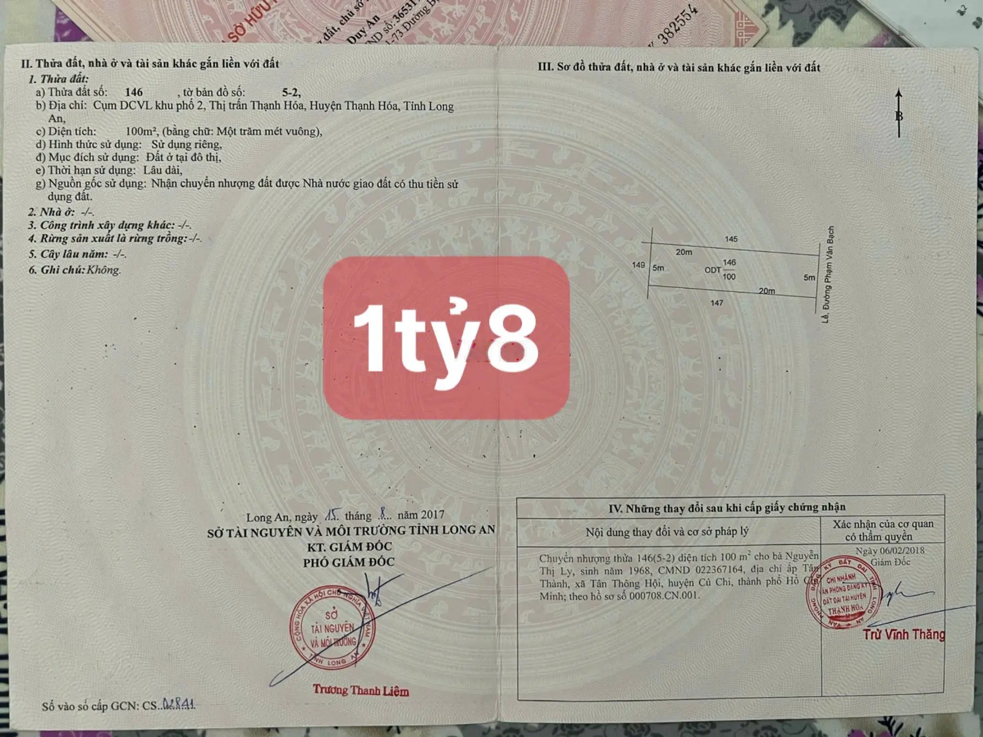 Bán đất tại cụm DCVL, khu phố 2, thị trấn Thạnh Hóa, Long An. Ô tô vào tận đất
