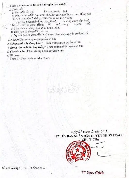 Ngân hàng thanh lý 90m2 đất thổ cư giá 900 triệu, tại xã Long Thọ, huyện Nhơn Trạch