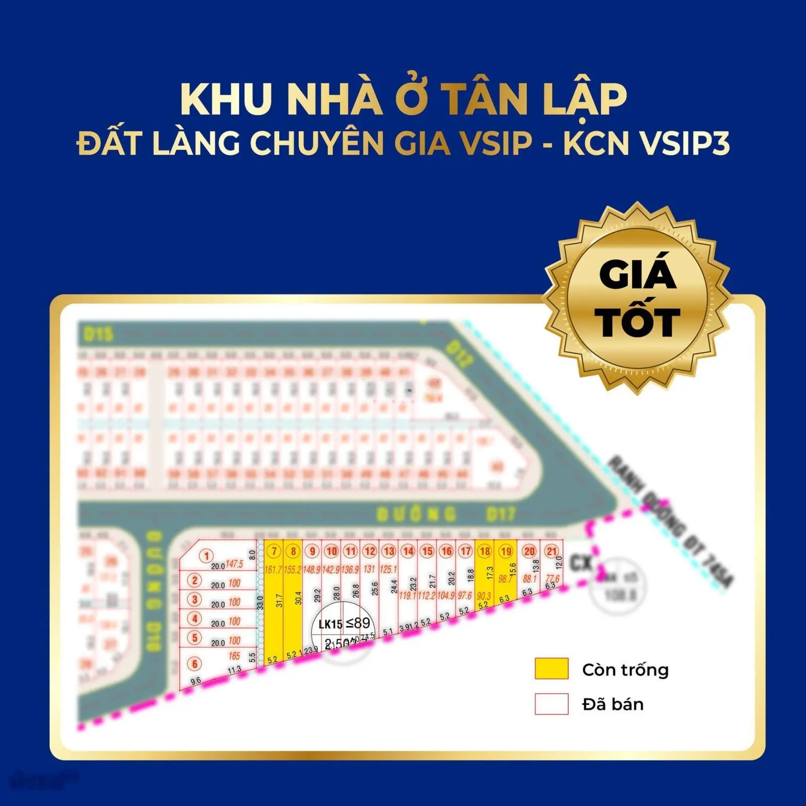 Bán 4 lô cuối cùng xuất nội bộ khu nhà ở Tân Lập (Victory City) kế VSIP 3 Lego