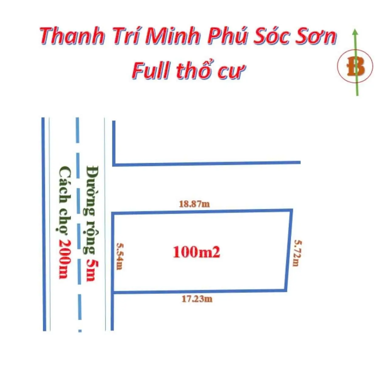 100m2 lô góc full thổ cư Thanh Trí, Sóc Sơn, Hà Nội gần chợ 1,73 tỷ