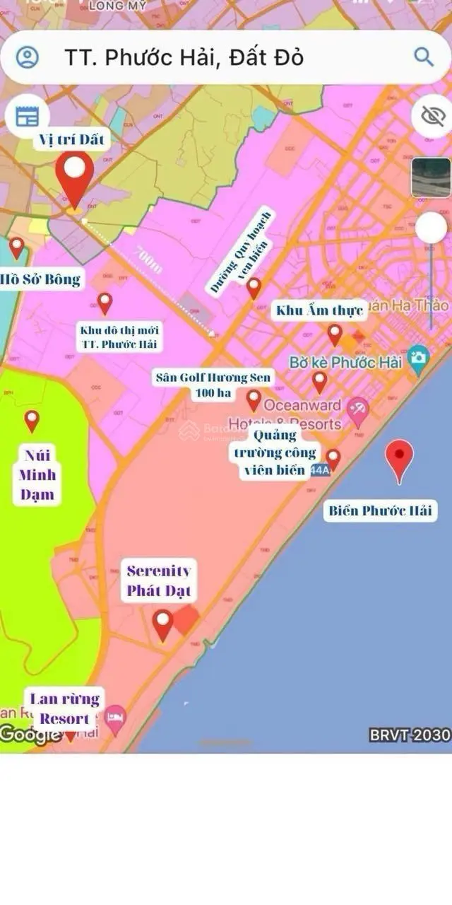 5,5 Triệu/m2. Đất 1000m2 (200 thổ cư) view núi cực đẹp, cách biển Phước Hải, Lan Rừng Resort 2km