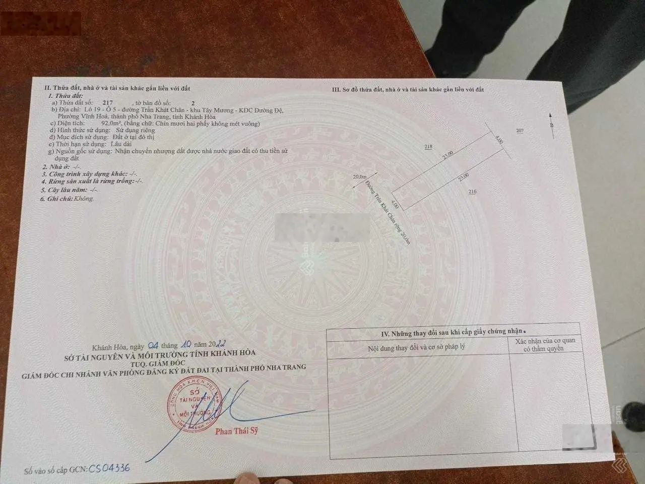 Cần bán lô đất mặt tiền Đường Trần Khát Chân TĐC Hòn Sện Vĩnh Hoà Nha Trang