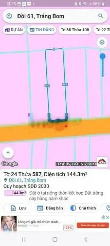 Bán 144m Thổ cư, Mặt Tiền đường nhựa, xã Đồi 61, huyện Trảng Bom