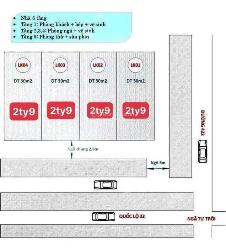 Giá 2,9 tỷ đường gần ô tô, 4 căn nhà liền kề tại ngã tư Trôi - Hoài Đức