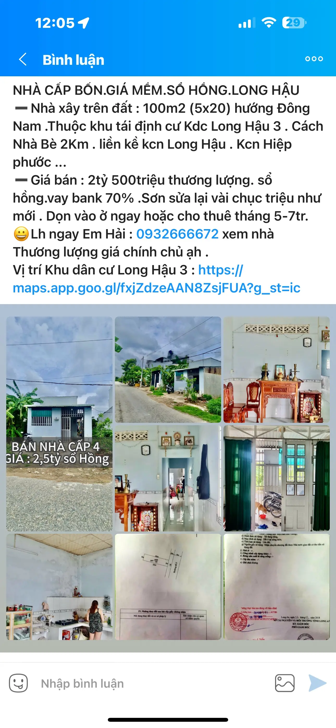 Bán Gấp căn nhà cấp bốn khu dân cư Long Hậu 3 Giảm ngay 150tr . giá mới 2ty350triệu sổ hồng