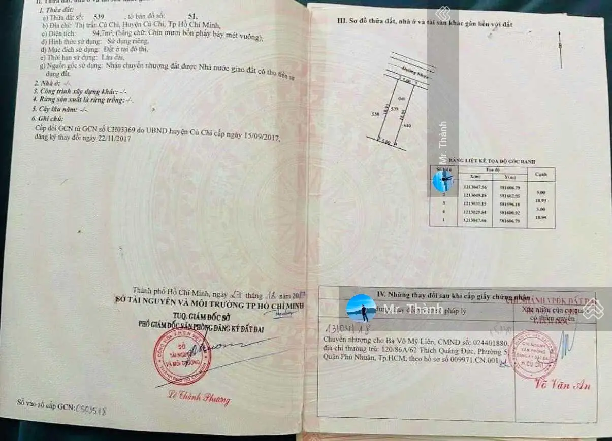Bán lô đất thổ cư đang ngộp, 94m2 Đường Huỳnh Văn Cọ, thị trấn Củ Chi, giá: 1,38 tỷ