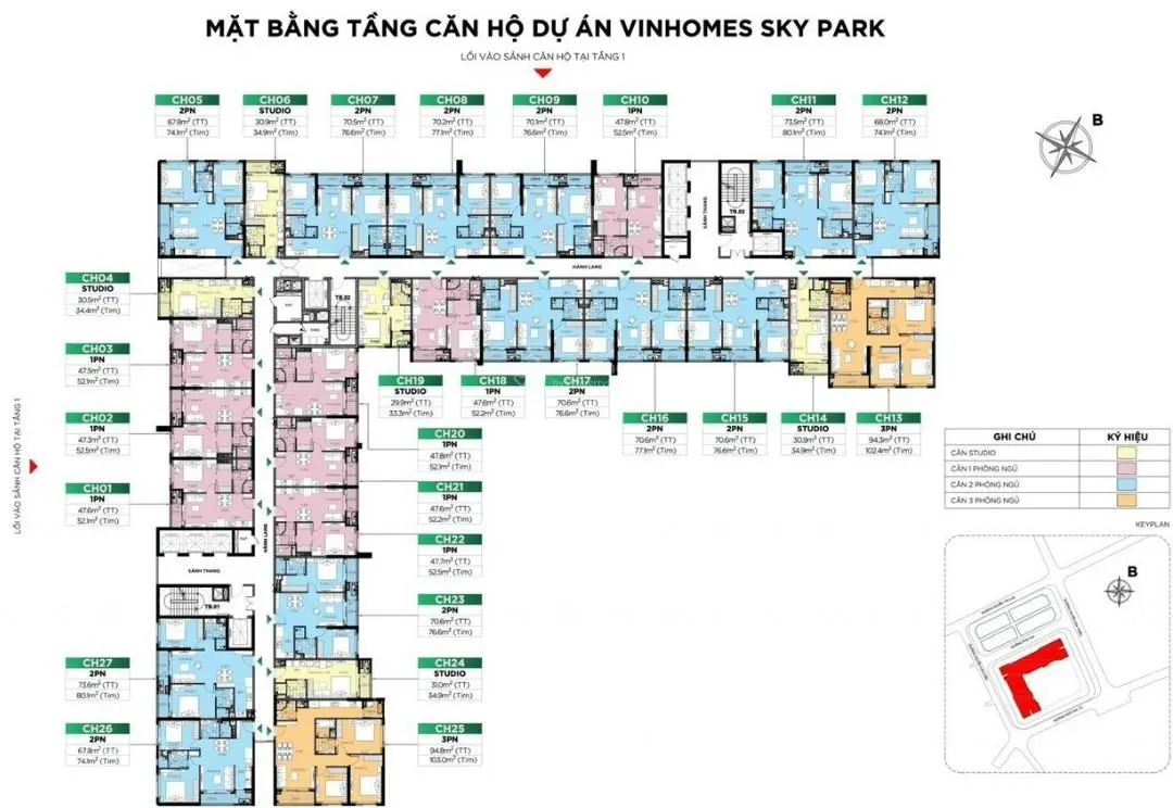 Bán chuyển nhượng căn 1 ngủ, căn 2 ngủ Vinhomes Sky Park Bắc Giang - tỉnh Bắc Giang