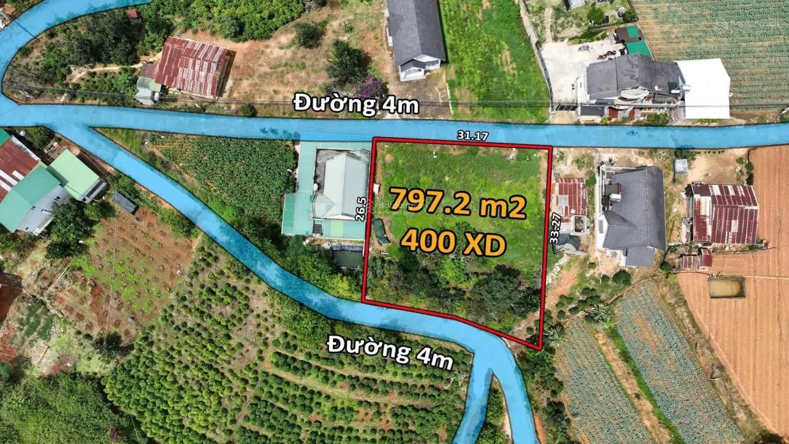 797m2 có sẵn 400m2 đất thổ cư, 2 MT trước sau, sát QL, view đẹp tại Xuân Thọ - Đà Lạt