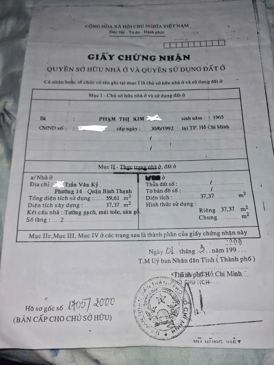 Chủ cần bán gấp nhà Trần Văn Kỷ phường 14
