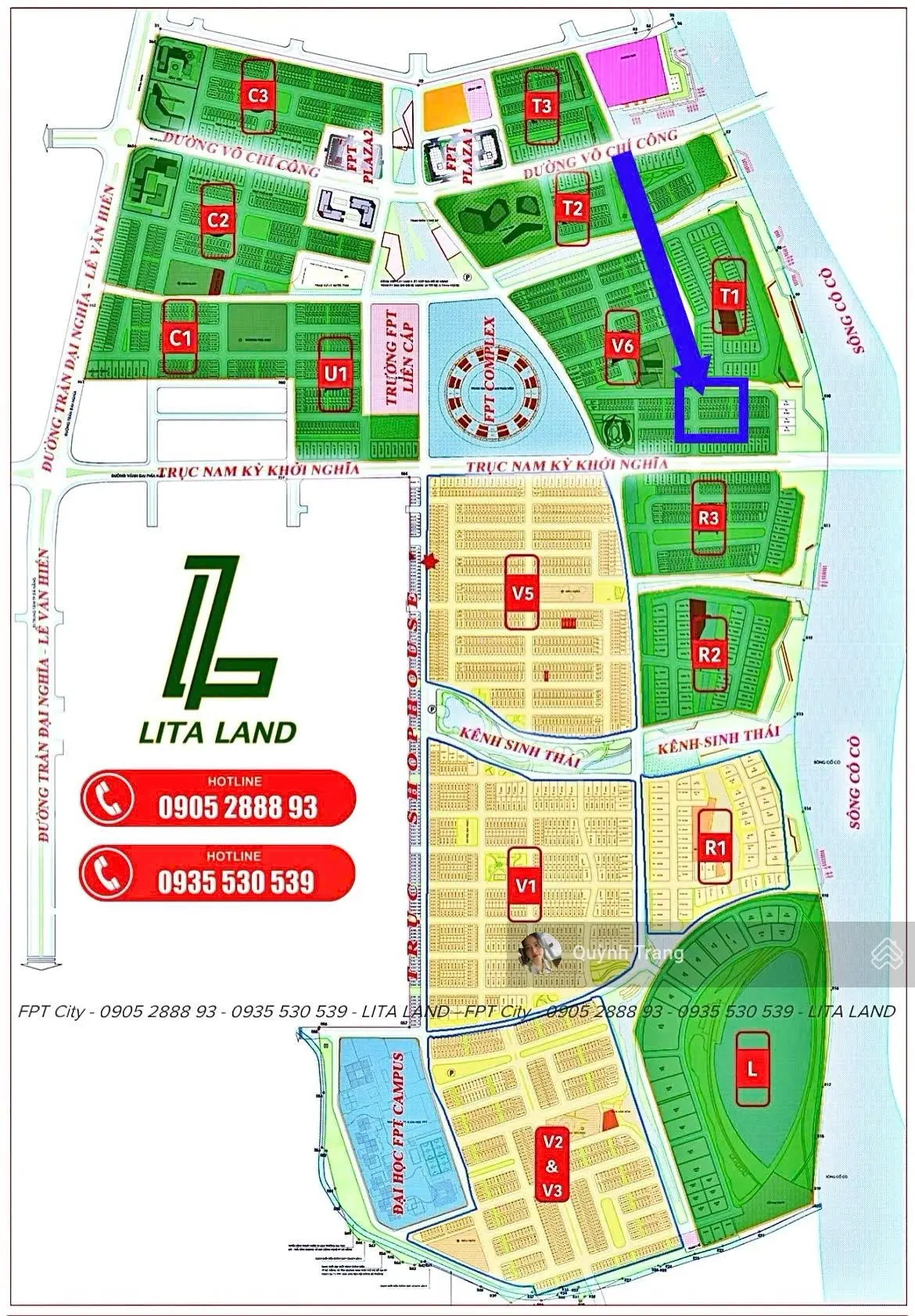 Bán cặp đất 222m2 sạch đẹp Khu V6 FPT City Đà Nẵng hướng Nam vị trí đẹp sát Nam Kỳ Khởi Nghĩa