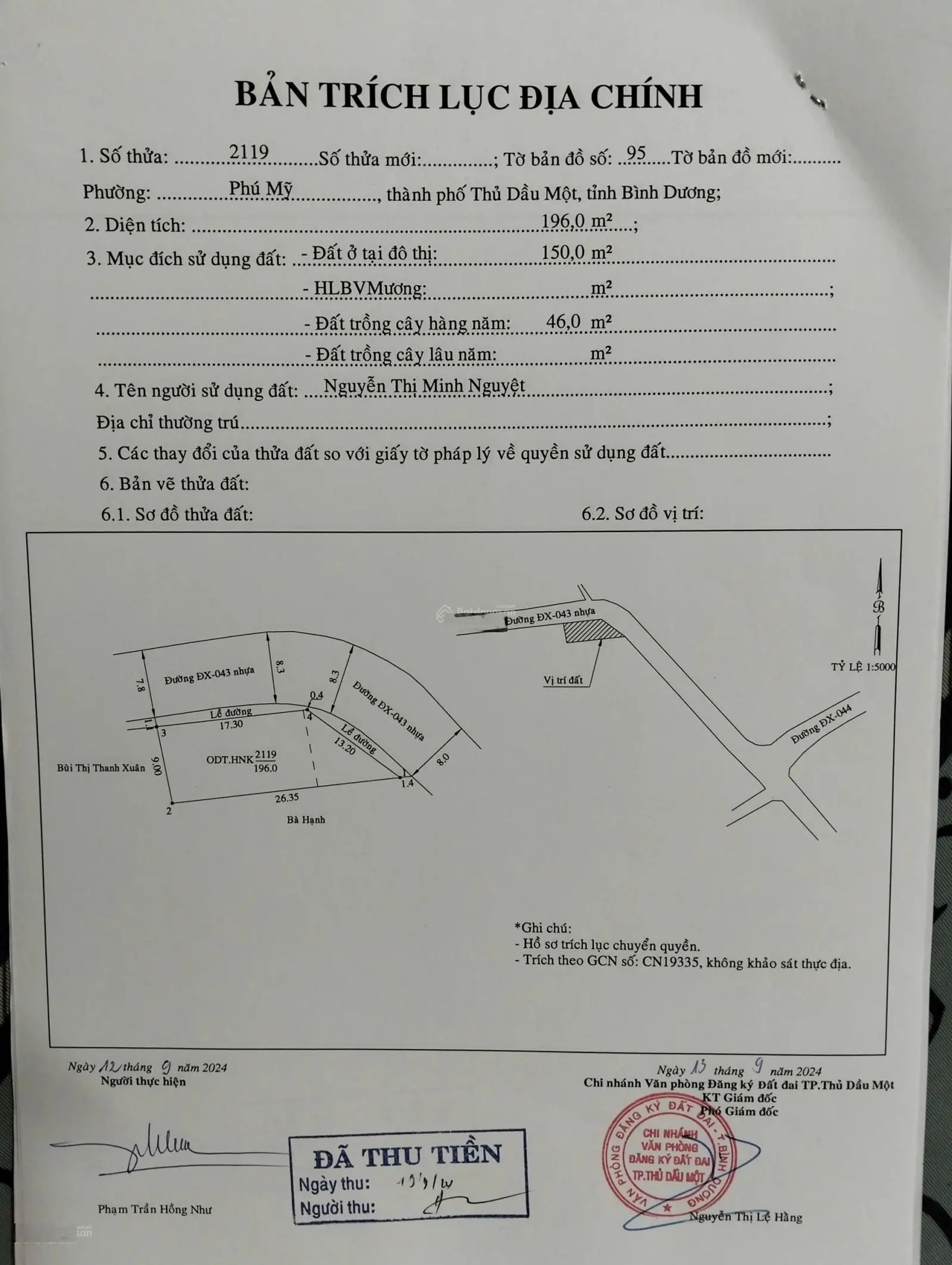 Bán lô góc, diện tích 9x26 mặt tiền đường Dx 043 Phú Mỹ, Thủ Dầu Một