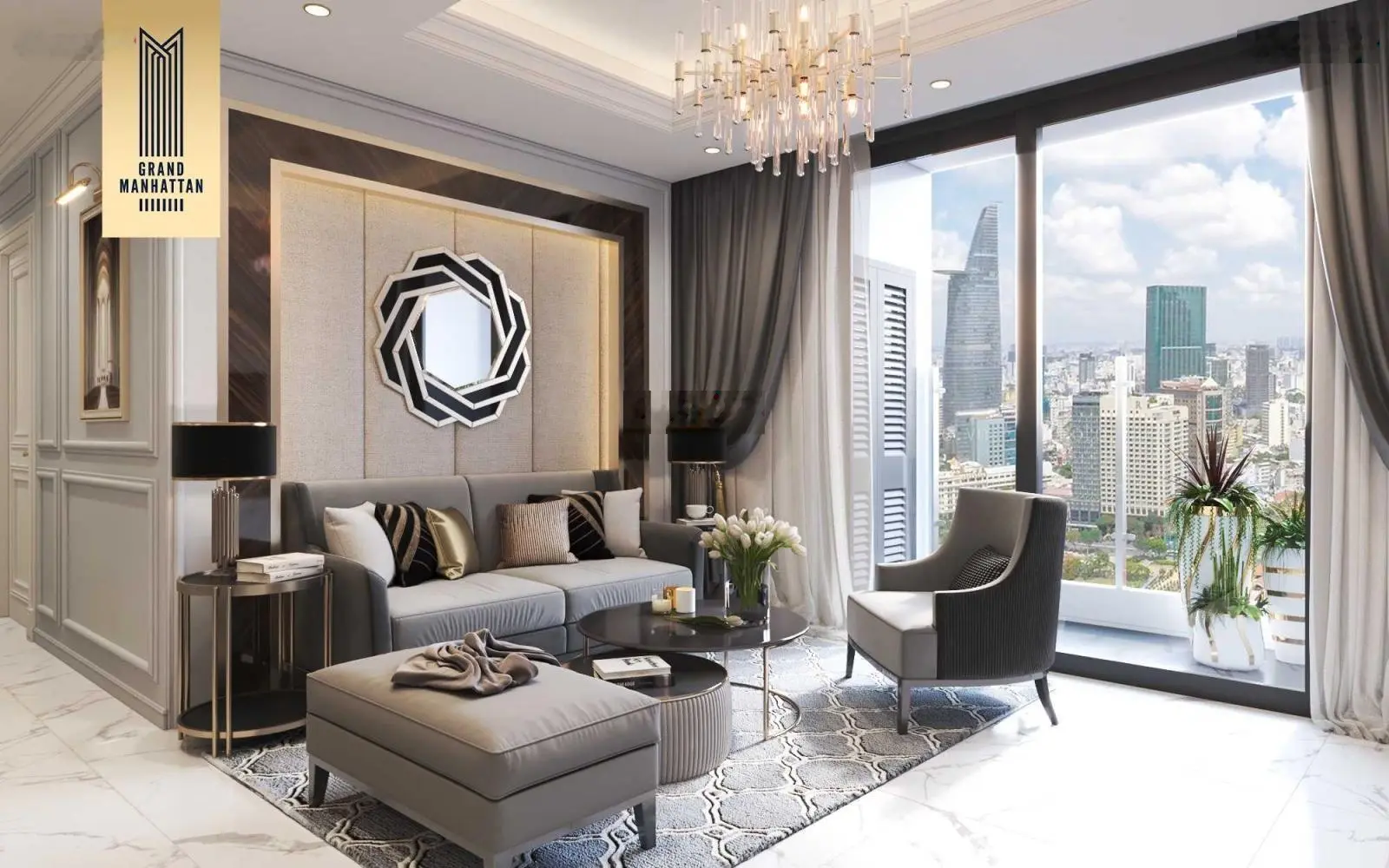 Ngộp Bán gấp căn hộ The Grand Manhattan Q1, căn 2PN 68m2 giá 8.5tỷ view sông SG