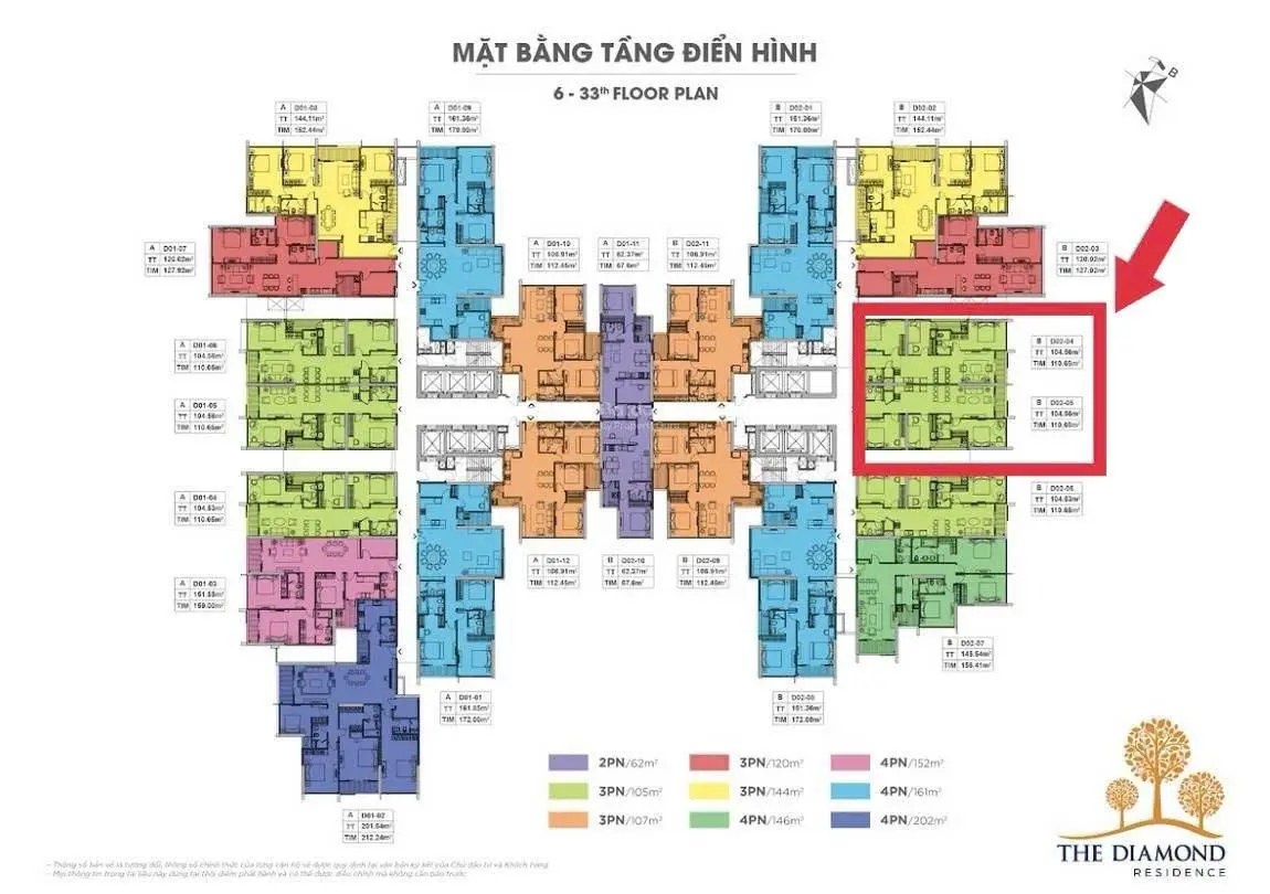 Bán 3PN2vs chung cư Diamond Residence, DT 105m2, trục 05 - D02, bc ĐB hoàn thiện thô giá nhỉnh 9 tỷ