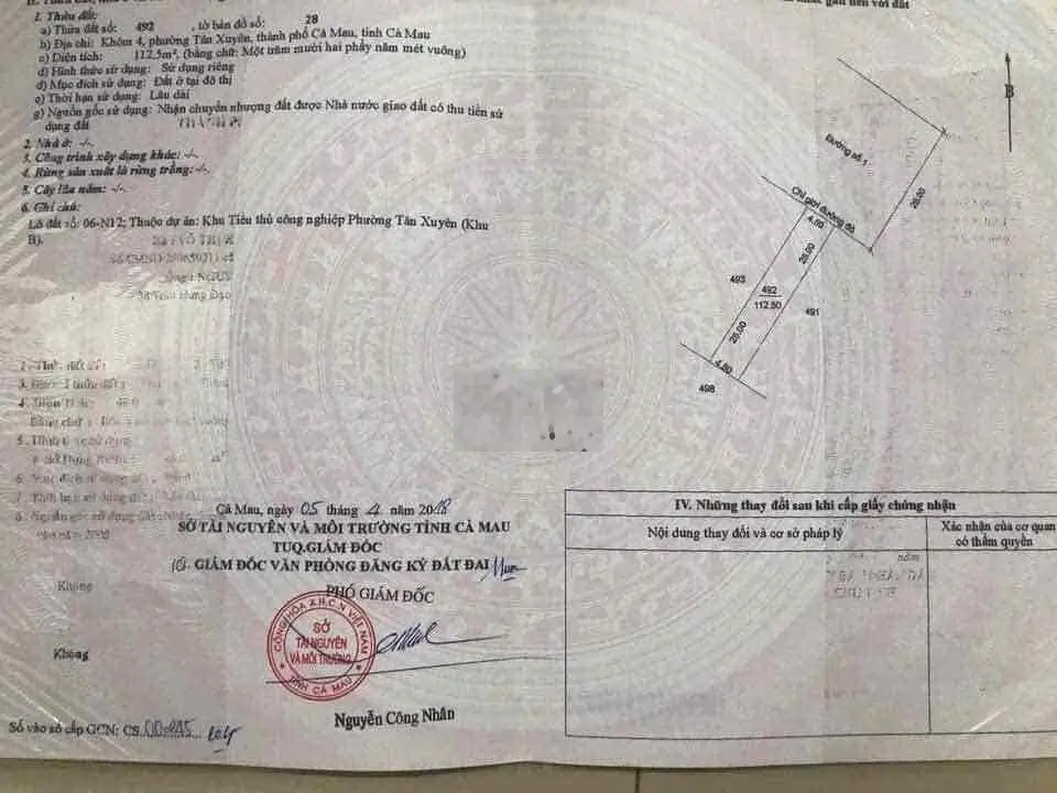 Cần bán đất đường số 1 khu dân cư Tân Xuyên