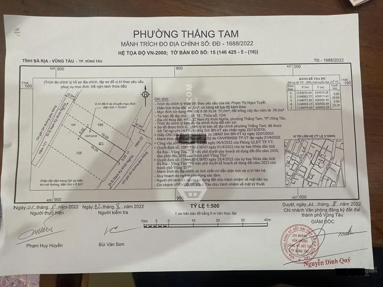 Bán đất hẻm ô tô 7 chỗ đường Nam Kỳ Khởi Nghĩa, P Thắng Tam, Vũng Tàu. 96m2 giá 7 tỷ