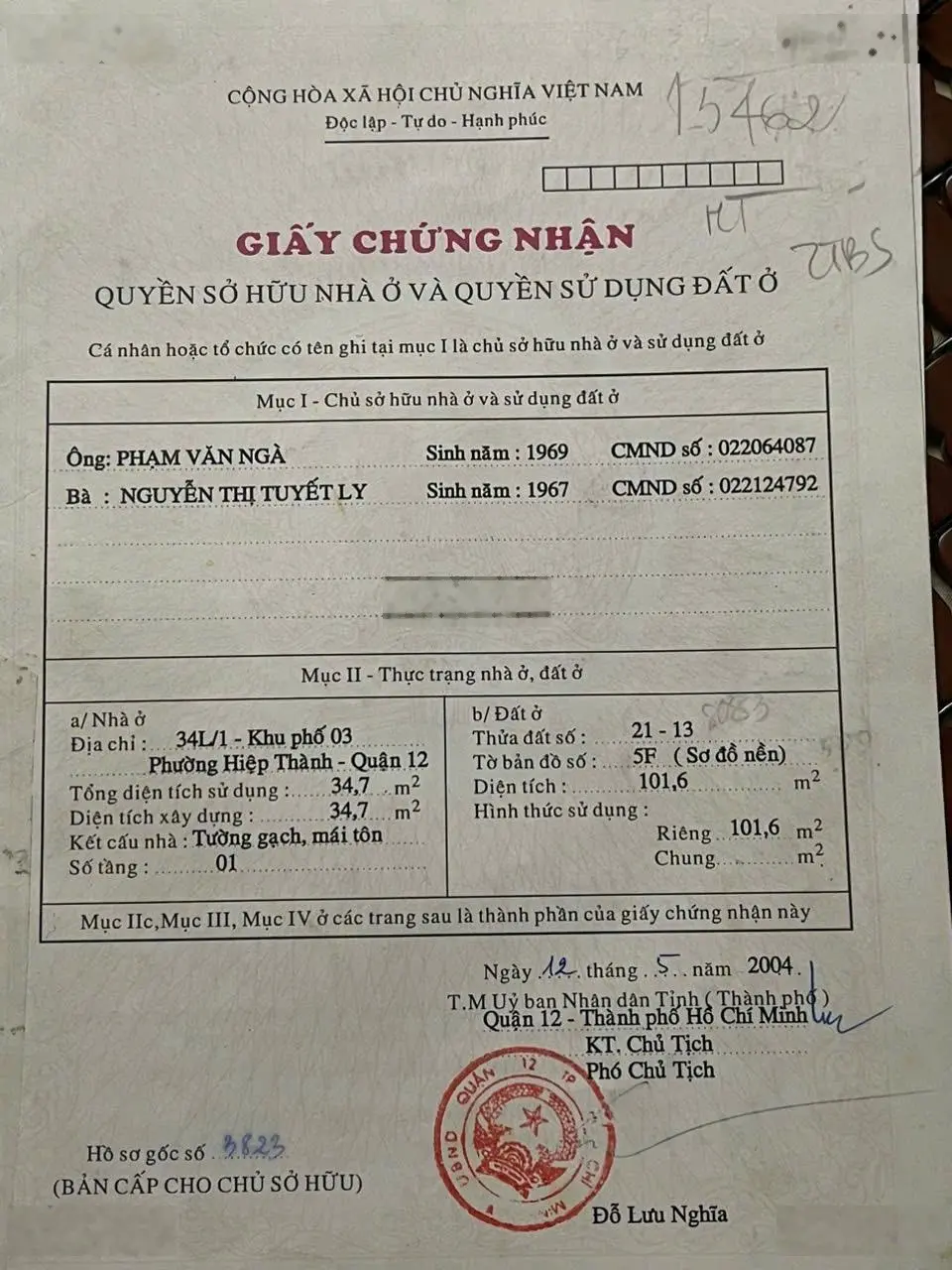 Chính chủ cần bán nhà cấp 4 mặt tiền đường hiệp thành 6, q 12